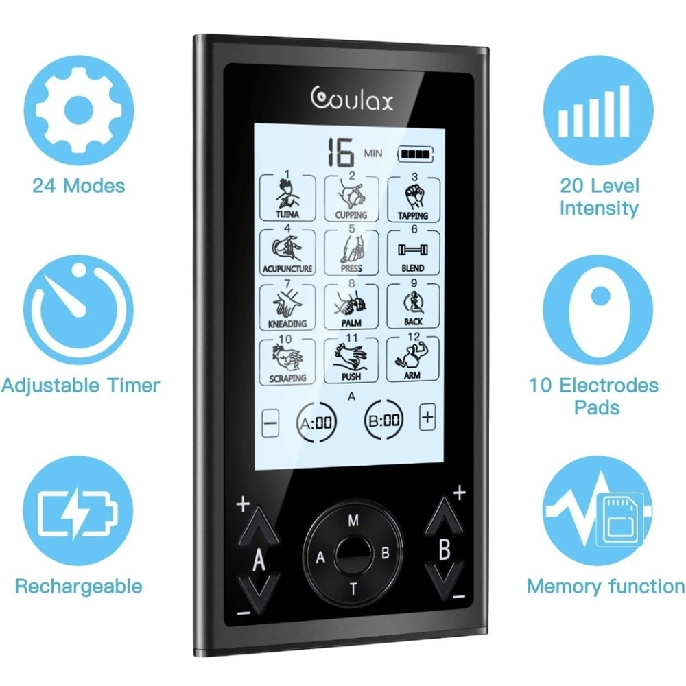 Rechargeable Tens Unit Muscle Stimulator ,Pain Relief 10 Electrode Pads & Case